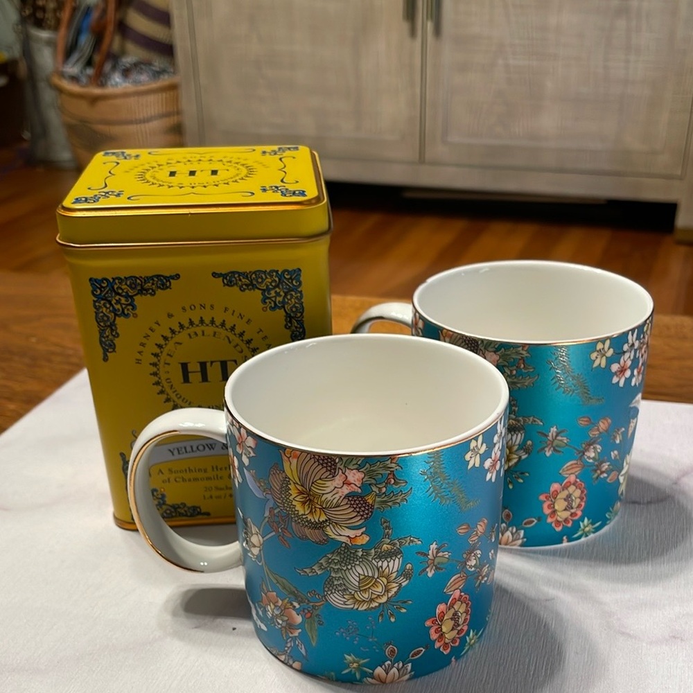 Floral Blue Ceramic Mugs